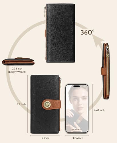 GIANCOMICS Black Caramel Womens Wallet RFID, Long Credit Card Holder Bifold - color: A Black and Pumpkin