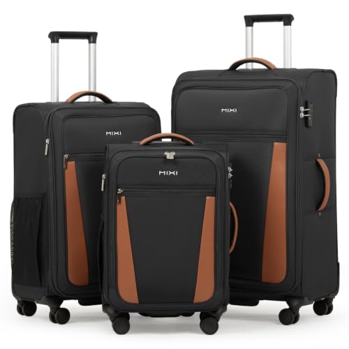 mixi 3-Piece Luggage Set, Spinner Wheels & TSA, Black - color: Black, size: 3 Piece Set(20/24/28)