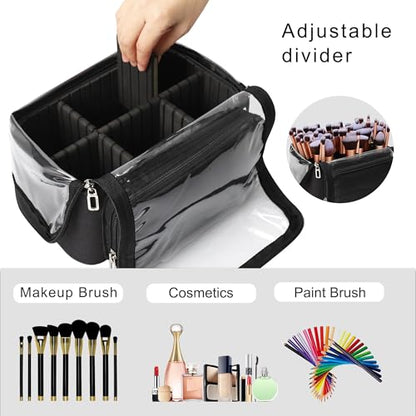 TANTO Makeup Brush Bag, Large Makeup Brush Holder with Adjustable Divide - color: A1-Black, size: X-Large