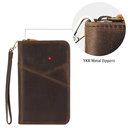 Polare Leather Passport Holder Travel Document Organizer Ticket Holder Case - color: Dark Brown