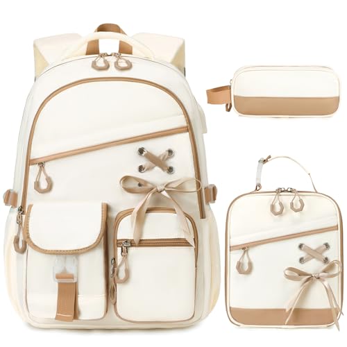 DIGOBAY Backpacks for Girls 3PCS School Backpack Lunch Box Pencil Pouch - color: Khaki