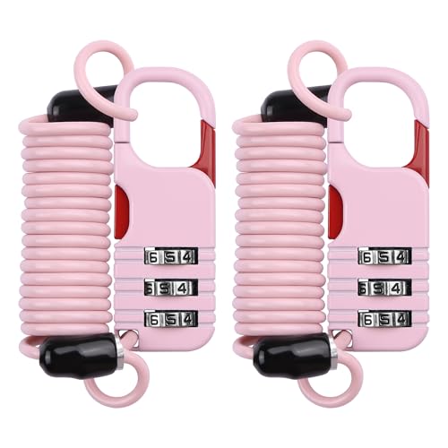 YAODHAOD Luggage Lock,TSA Approved Travel Lock,3 Digit Combination Padlock Spring Cable Lock (80cm) for School Gym Locker, Helmet, Gate, Fence, Luggage,Suitcases (2PCS) (Pink) - color: Pink