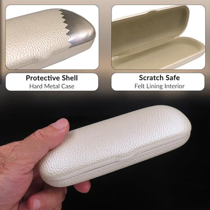 MyEyeglassCase Men Small Glasses case - Eyeglasses Hard Shell Holder Pouch & Cloth-Reading Slim & Narrow Case Heavy Duty - color: Pearl
