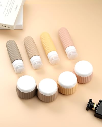 Mrsdry Travel Bottles 8 Pack, TSA Approved 3 oz Toiletries Containers, Leak Proof Silicone Squeezable Essentials Jars with Clear Bag - color: Apricot, size: Bottle 3oz Jars 3oz