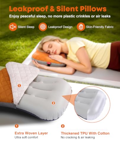 Trakiom Inflatable Camping Pillow with Carabiner, Air Travel Pillow - color: Orange