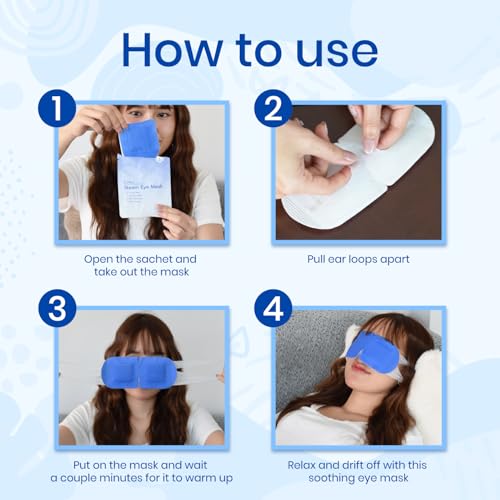 LANNA Heated Steam Eye Mask, Disposable 120 Minutes, Blue Unscented, 5 Pcs - color: Unscented Blue, size: 5 Eye Masks
