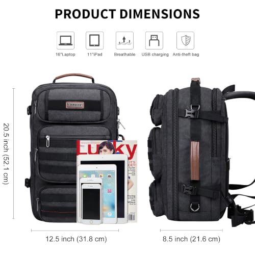 WITZMAN Travel Backpack for Men Flight Approved Fits 16" Laptop - color: Black