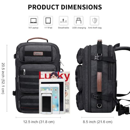 WITZMAN Travel Backpack for Men Flight Approved Fits 16" Laptop - color: Black
