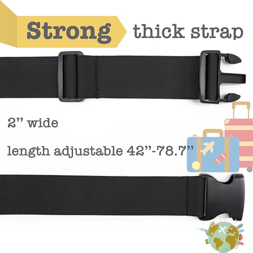 2-Pack Heavy Duty Luggage Straps - Adjustable Securing Belts for Suitcases, TSA Approved Travel Essentials (2" x 78.7") - Black - size: 41''-78.7'' long, 2'' wide