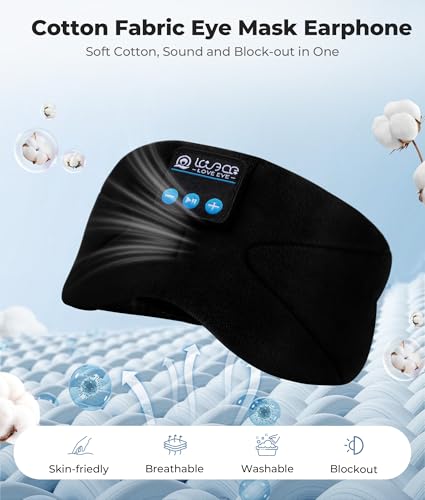 LOVE EYE Sleeping Eye Mask with Bluetooth 5.4 Headphones for Side Sleepers - color: Black