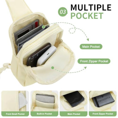 Mini Sling Bag for Men Women Fits for 6.1" Phone, Beige - color: 3 Pocket-beige