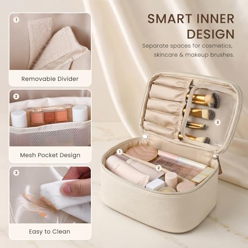 Prite 2 Pcs Makeup Bag Set Travel Cosmetic Case with Clear Toiletry Bag - color: Beige