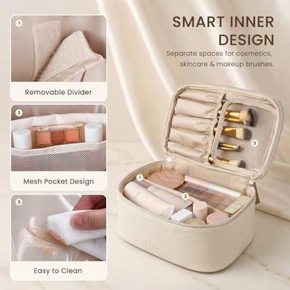 Prite 2 Pcs Makeup Bag Set Travel Cosmetic Case with Clear Toiletry Bag - color: Beige