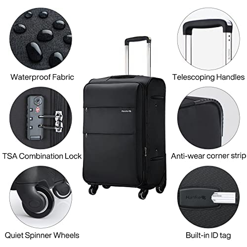 Hanke 20/24/28 Inch 3 Piece Luggage Set with Spinner Wheels Expandable Luggage Large Suitcases with Wheels Softside Checked Luggage Rolling Suitcase with Lock Lightweight Travel Luggage.(Dark Gray) - color: Dark Gray, size: 3-Piece Set (20-Inch, 24-Inch,