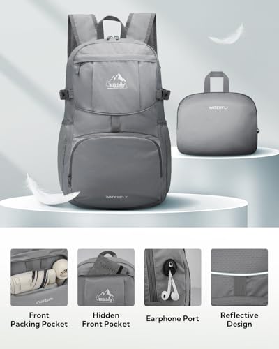 WATERFLY Large Lightweight Packable Hiking Backpack Foldable Travel Daypack - color: C-gray, size: 35L
