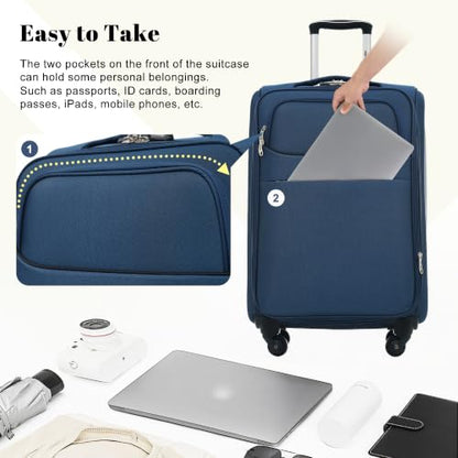 Merax 4-Piece Luggage Set 18/22/26/30,Softside Spinner Suitcase,Deep Blue - color: Deep Blue(18/22/26/30)