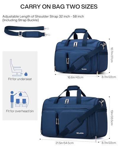 MILADA Carry On Luggage Bags for Travel Foldable Personal Item Travel Bag - color: Blue, size: Carry On 21.5 inch