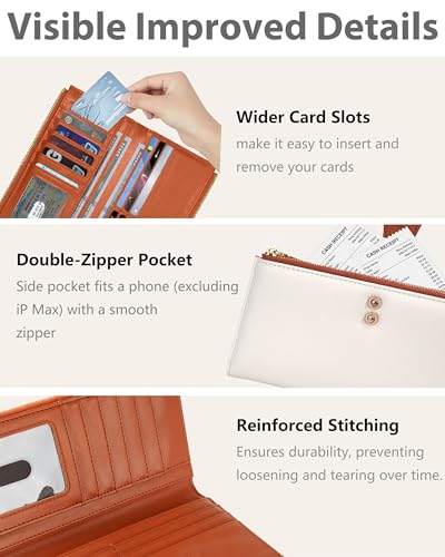 Women's Slim Wallet,Thin RFID Card Holder with Zipper Pocket - color: Beige＆Brown, size: Bifold