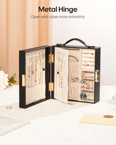 Enthralite Portable Travel Jewelry Case: Jewelry Box with Lock and Mirror - color: Black
