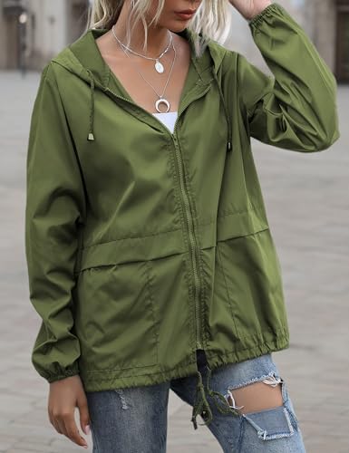 Women's Raincoats Lightweight Waterproof Rain Jackets - color: 지퍼 아미 그린, size: Small