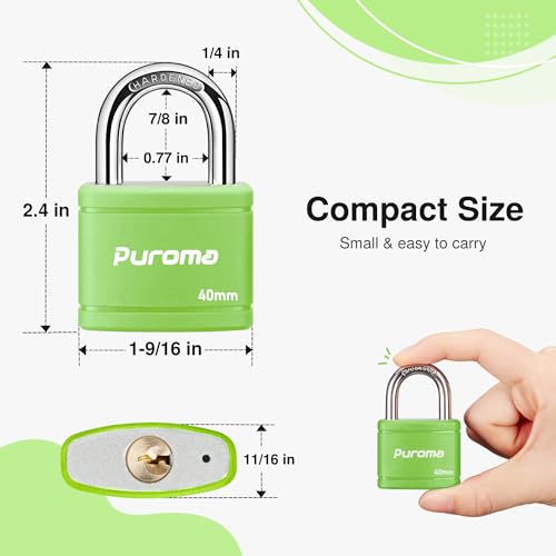 Puroma 2 Keyed Padlock with 3 Keys 7/8" School Locker Lock Gate 40mm Green - color: Green