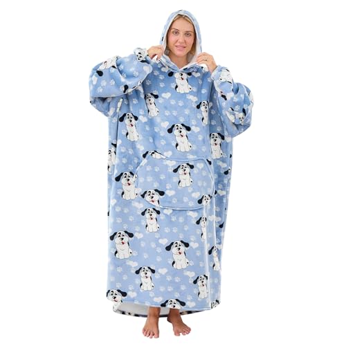 Moinlizy Oversized Wearable Blanket Hoodie for Women Men - color: Blue Dog