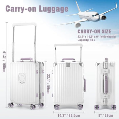 Xtaeptos 20 Inch Carry on Luggage with Wide Handle, Double Spinner Wheels - color: White + Purple