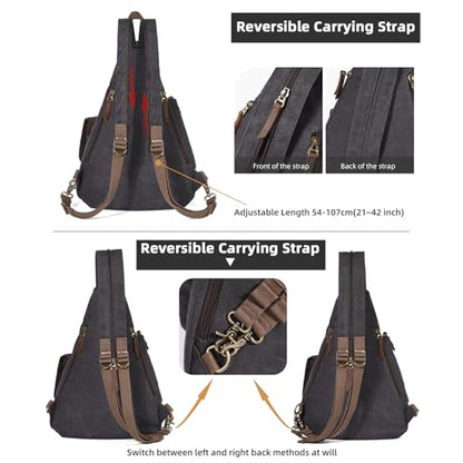 KL928 Canvas Sling Bag - Casual Crossbody Shoulder Daypack Rucksack Backpack for Men Women, Black - color: Black