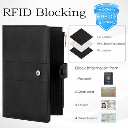 Leather Passport Holder with RFID Blocking,Slim Travel Passport Wallet Case - color: Black