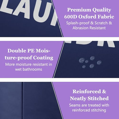 2Pcs 95L Large Clothes Hampers, Foldable Laundry Basket with Handles - color: Blue + Navy Blue, size: L-95L