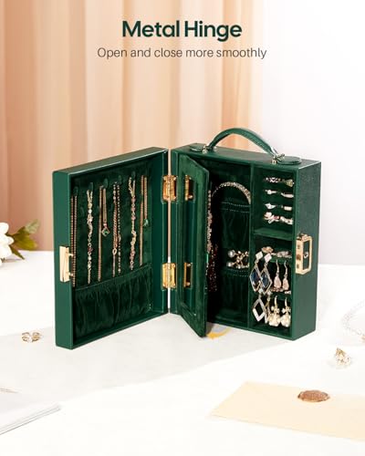Enthralite Portable Travel Jewelry Case: Jewelry Box with Lock and Mirror - color: Dark Green