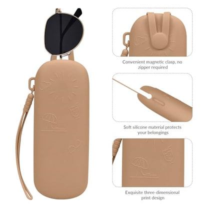 Travel Essentials Makeup Brush Holder,Portable Make Up Organizer,Silicone Cosmetic Brush Pouch with Magnetic Buckle,Sunglass Organizer Travel Essentials (Brown) - color: Brown