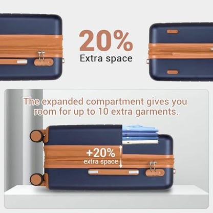 Kono Carry-On Suitcase 20in Expandable ABS+PC Airline Approved Navy/Brown - color: Navy, size: Carry-On 20-Inch
