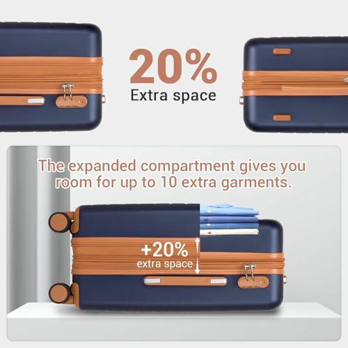 Kono Carry-On Suitcase 20in Expandable ABS+PC Airline Approved Navy/Brown - color: Navy, size: Carry-On 20-Inch