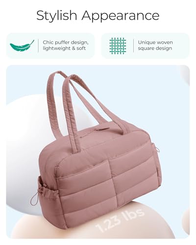 BAGSMART Gym Bag for Women, 2-PC Puffer Travel Duffle Bag Carry On Tote Bag - color: Pink