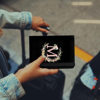Cute Passport Holder and Holder Combo Passport Cover with RFID Blocking Women Men Compatible Wallet Credit Card Protector (Initial Monogram-M) - color: BLACK-M
