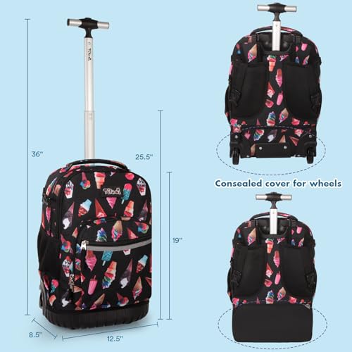Tilami Rolling Backpack for Kids 19 inch with Lunch Bag Wheeled Laptop Backpack,Ice cream - color: Ice Cream