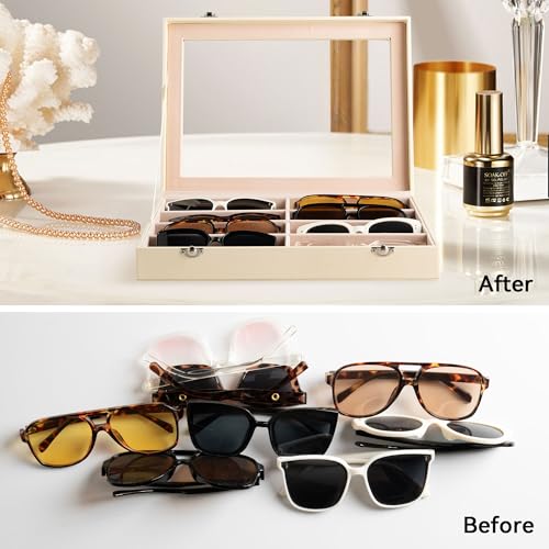 Frebeauty 8-Slot Sunglass Organizer,Sunglass Holder with Clear Lid - color: Beige, size: With Lid
