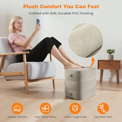 Inflatable Foot Rest Pillow for Travel, Adjustable 3 Height, 2Pcs | Leg Rest Pillow for Air Travel, Airplane Office Homes, with Earplugs and Eye Masks, Gray - size: 2 pieces