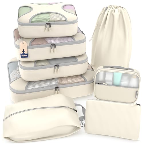 Shacke 8 Set Packing Cubes for Travel, Shoe & Toiletry Bags (Sand) - color: 8 Set - Sand, size: Set of 8
