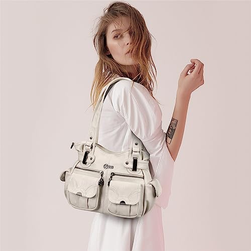 KL928 Women's Shoulder Purse Large Hobo Tote PU Leather Multi-Pocket Bag - color: Small#light Grey