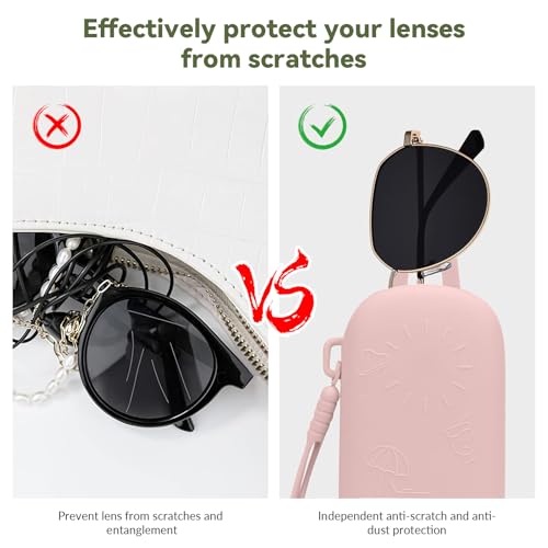 2 Pack Silicone Magnetic Sunglasses Pouch，Portable Makeup Brush Bag with Lanyard， 7.08 * 2.75 Inch (Pink) - color: Pink