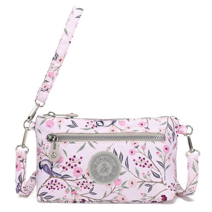 Small Wristlet Wallets for Women Nylon RFID Cross body bag - color: Pink With Cherry
