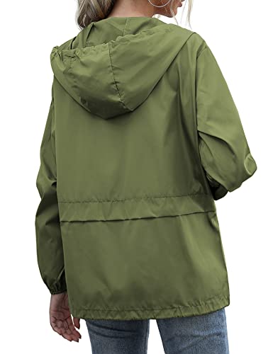 Women's Raincoats Lightweight Waterproof Rain Jackets - color: 지퍼 아미 그린, size: Small