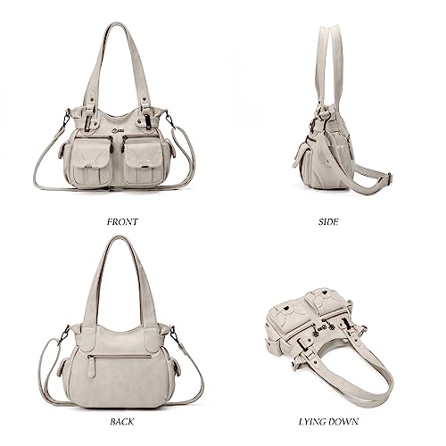 KL928 Women's Shoulder Purse Large Hobo Tote PU Leather Multi-Pocket Bag - color: Small#light Grey