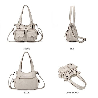 KL928 Women's Shoulder Purse Large Hobo Tote PU Leather Multi-Pocket Bag - color: Small#light Grey