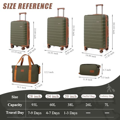 Cosbarn Luggage Sets 5 Piece, Hardshell Suitcases with Wheels, TSA Lock - color: OliveDrab
