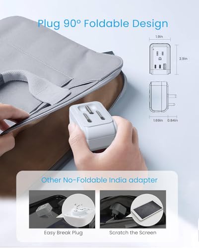 VINTAR US to India Plug Adapter, Foldable India Power Adapter, 2 Pack - style: Type D - India Maldives
