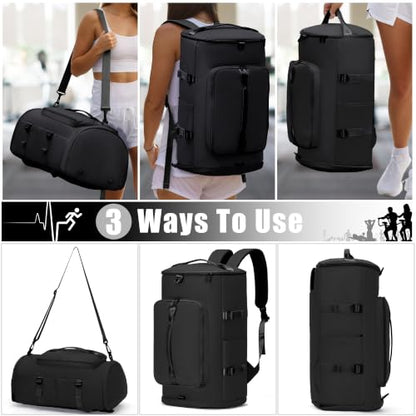 MIYCOO Gym Bag with Shoes Compartment, Duffle Bag, Backpack with Wet Pocket - color: 01#Full Black-Style1