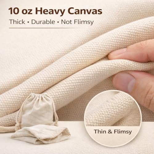 Heavy Duty Cotton Drawstring Bags 14x17, 6 Pack Canvas Storage Bags